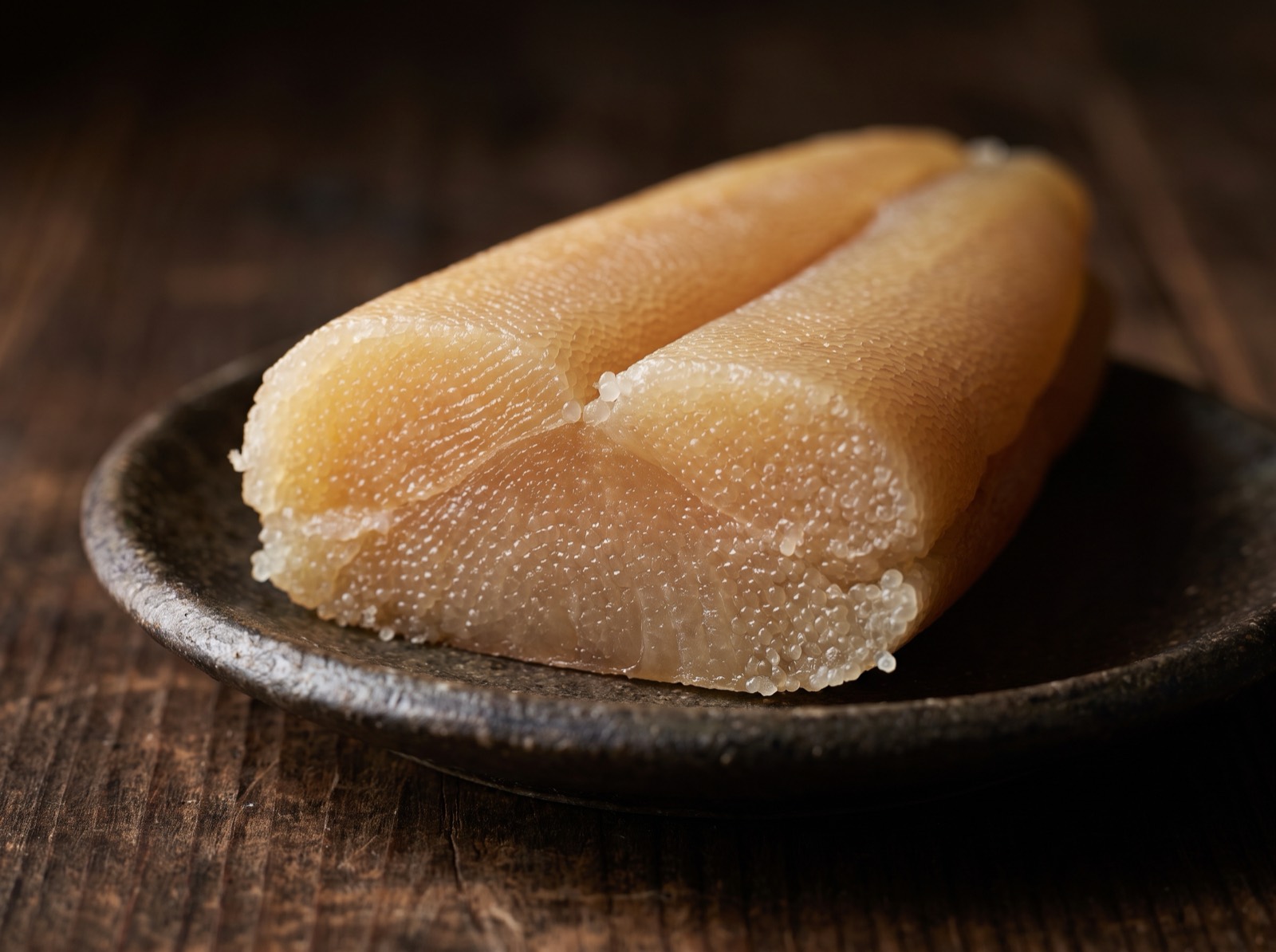 Herring roe, cut to show how densely the eggs are packed.